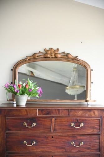 Antique gilt overmantle mirror - antique,
