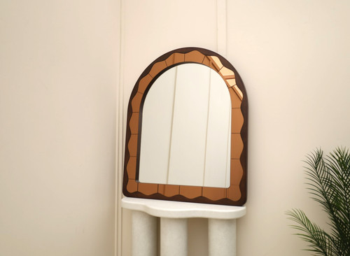Dark wood arched over mantle - wood, over-mantle